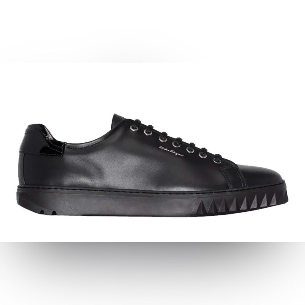 Salvatore Ferragamo Cube Leather Sneakers Lace-Up Black Sz 8 Sleek Street